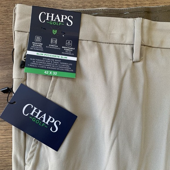 Chaps Golf Men's 42x32 Khaki Beige Slim Fit Stretch Waistband Chino Pants NWT - Picture 6 of 9